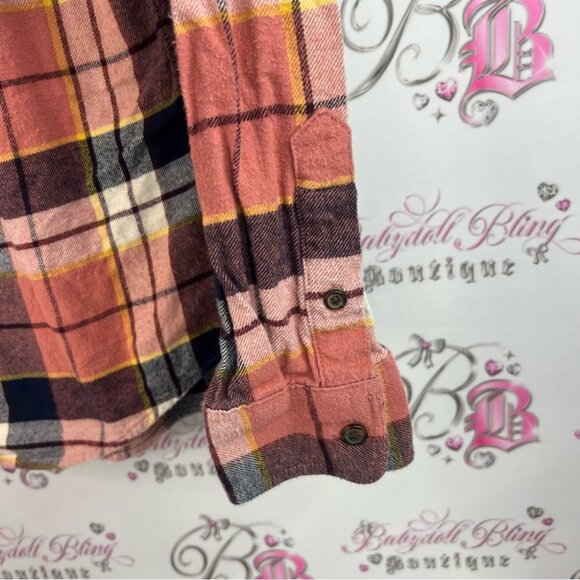 Old Navy button down Plaid Shirt in orange Red, Black, and Yellow - Picture 6 of 12